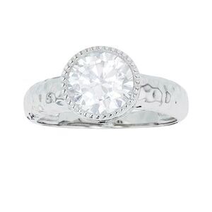 Macy’s Sterling Silver Cubic Zirconia Milgrain Bezel set Hammered Ring size 6